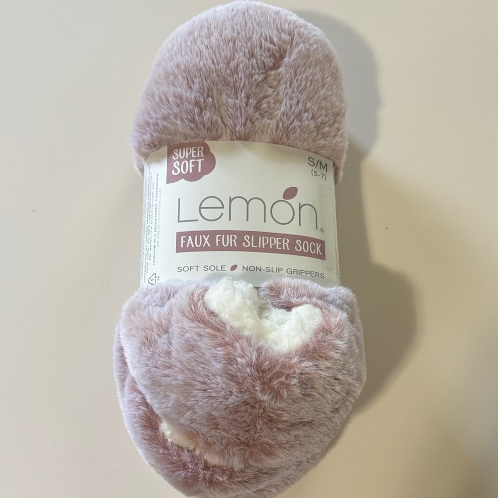 Lemon Plush Faux Fur Slipper Socks - Soft Pink